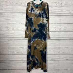 Natural Life Stevie Knit Tie-Dye Long Sleeve Maxi Dress Size XL Blue/Green